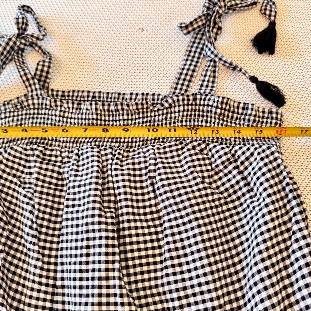 OLD NAVY Smocked Tiered Black White Gingham Plaid Mini Dress w Pockets & Tassels - Picture 10 of 13
